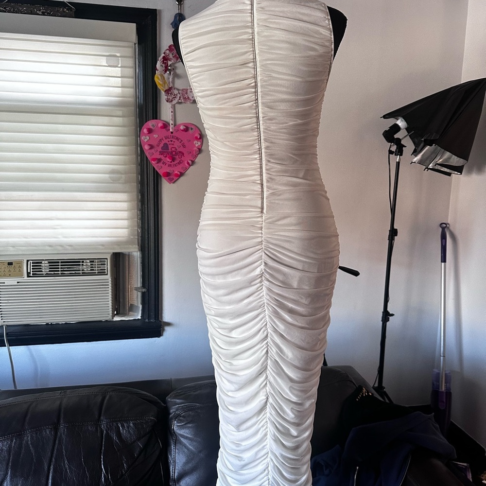 Women's Sexy Bodycon High Neck Sleeveless Ruched Midi Cocktail Party Dress - Picture 5 of 8